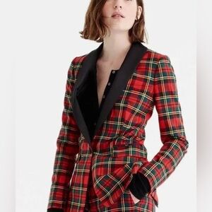J. Crew Parke Tartan Plaid Blazer Red Style H2991 10 EUC satin lapel holiday